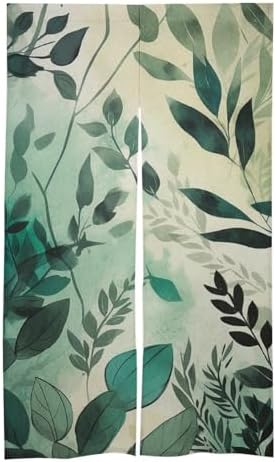 Japanese Noren Door Curtain with Grass Leaves Print