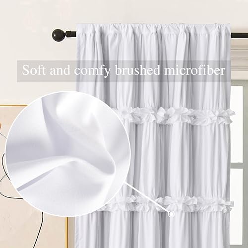 Boho Ruched Room Divider Curtains with Butterfly Flowers 100 W x 84 L