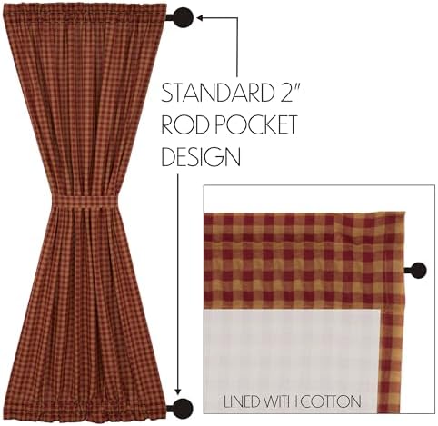 VHC Brands Burgundy Check Door Panel 72x40 Red