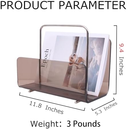 Brown Clear Acrylic Magazine Holder with Stainless Steel Handle
