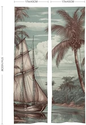 Japanese Noren Door Curtain with Tree and Sailboat Print