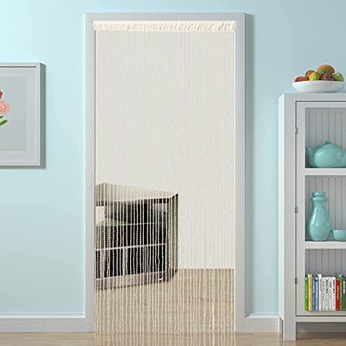 Boho Spaghetti String Curtain Panel Light Beige