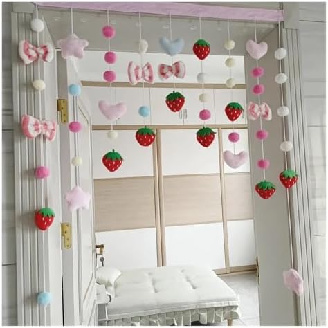 Strawberry Plush Door Curtain with Beaded Design