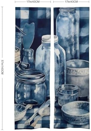 Japanese Noren Door Curtain with Blue Plaid Pattern 34x57 Inches