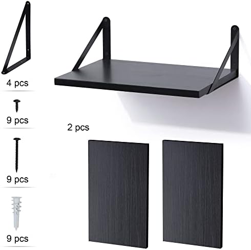 Marsmiles Black Floating Shelves Set of 2 12 Inch Deep Wood Wall Mount