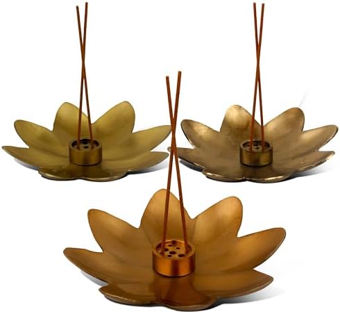 Raajsee Flower Incense Holder Set of 3 Brass Modern