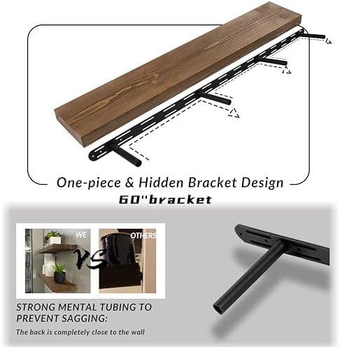 Rustic Floating Shelves 60 Inch Long Set of 2 Heavy Duty Wood