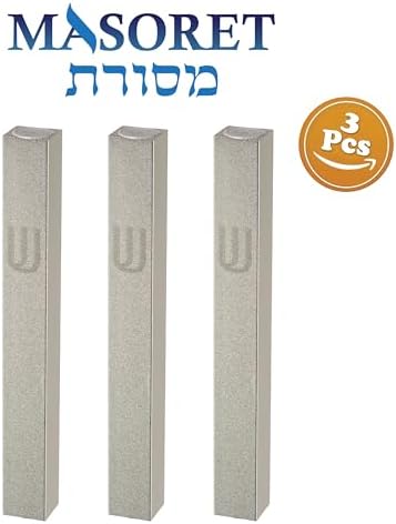 3 Piece Aluminum Mezuzah Case - Silver Matte Modern Design