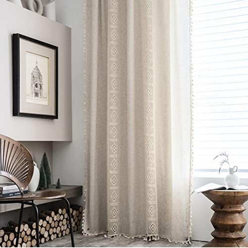 AMZALI Boho Curtains with Tassel Handmade Semi Blackout Drapes