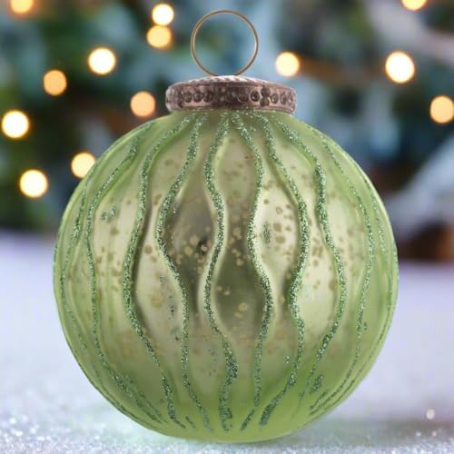 Karma Christmas Glitter Ball Glass Ornament 35 Inch Green