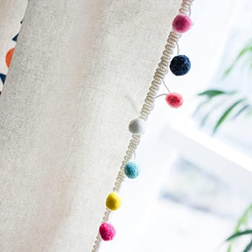 VOGOL Cotton Linen Pom Pom Curtains 59x79 Inches