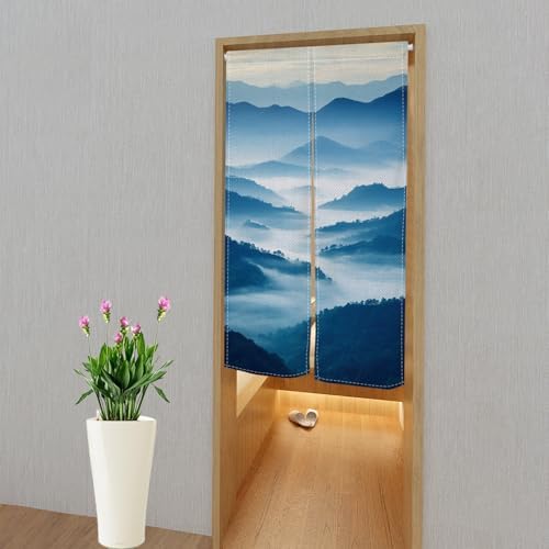 Mountain Japanese Noren Curtain Forest Tree Blackout Privacy Doorway Curtain
