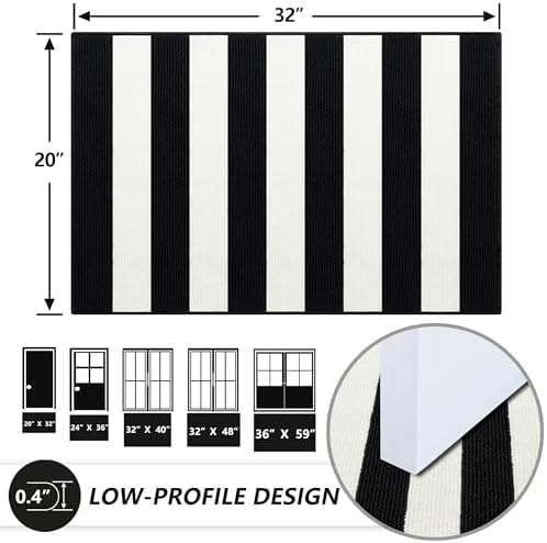 Timo Black and White Striped Entryway Door Mat 20x32