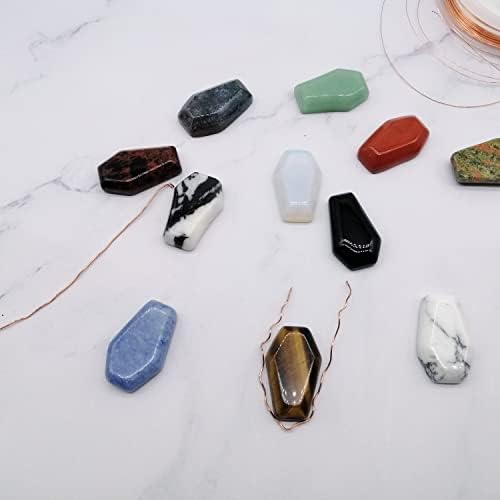 Carved Coffin Worry Stones Pendant Set Real Gemstone Healing Crystals 12pcs
