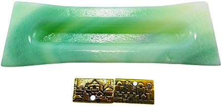 Handmade Glass Mezuzah with Green Yellow Blue Colors