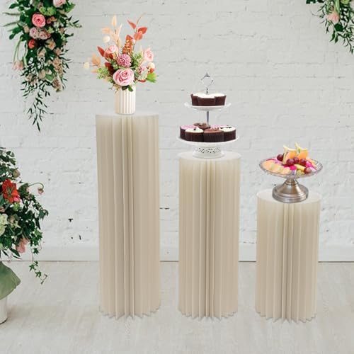 Oiveinya Foldable Cardboard Flower Stand 3Pcs Wedding Display Column Pedestal