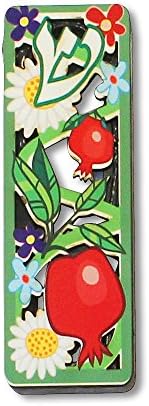 My Daily Styles Small Wooden Mezuzah Case Green Red Pomegranate Shin