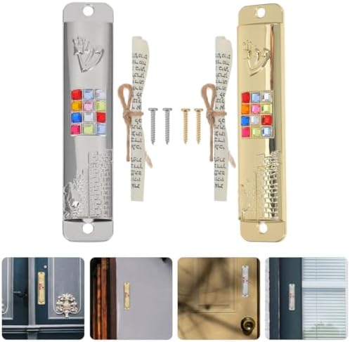 HOLIDYOYO 2 Set Metal Retro Mezuzah Scrolls Door Decor