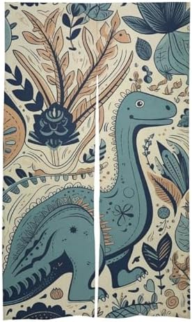 Japanese Noren Dinosaur and Plant Door Curtain 34x57 Inches