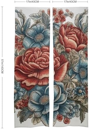 Japanese Noren Door Curtain with Blue and Red Flowers