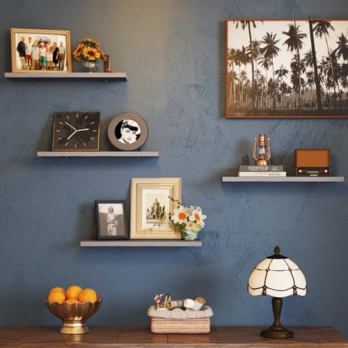Fixwal Grey Floating Shelves Set of 4 for Wall
