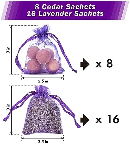 Pack of 24 Lavender Cedar Sachets Bag - 16 Lavender 8 Cedar