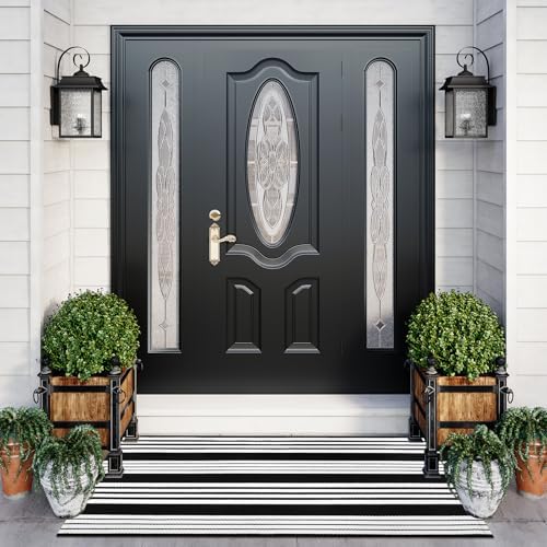Black and White Striped Outdoor Rug 275x43 Inch Reversible Door Mat