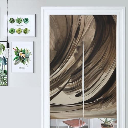 Japanese Noren Door Curtain with Brown Ink Drawing