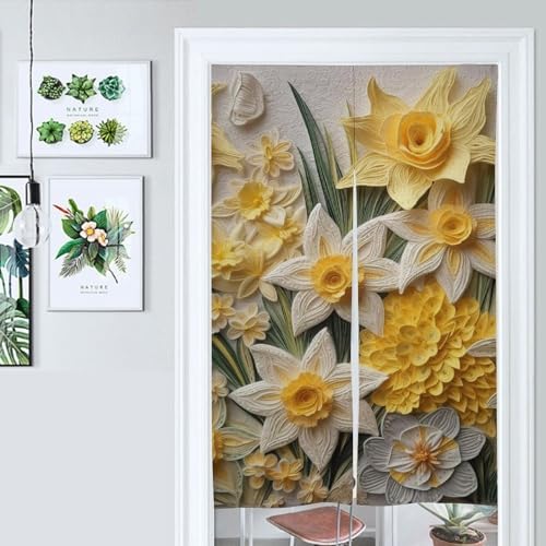 Japanese Noren Narcissus Bouquet Door Curtain 34x57