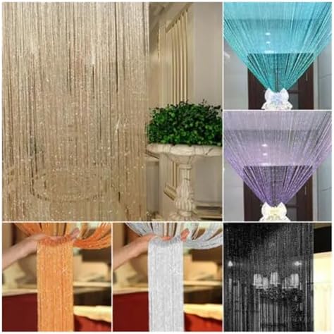 Shiny Tassel String Curtain Blue 300x300cm