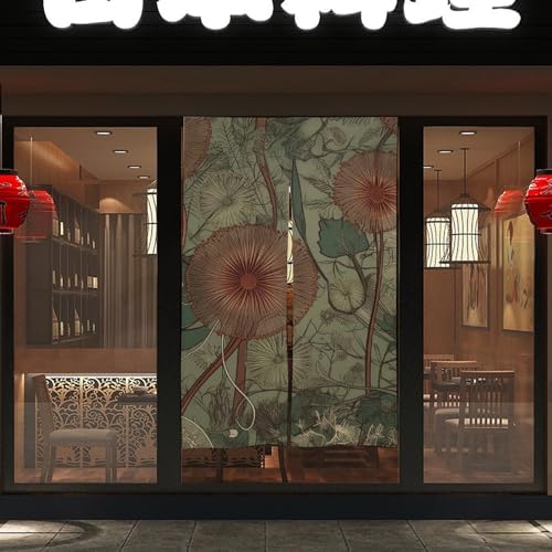 Japanese Noren Door Curtain with Leaves and Dandelions Design