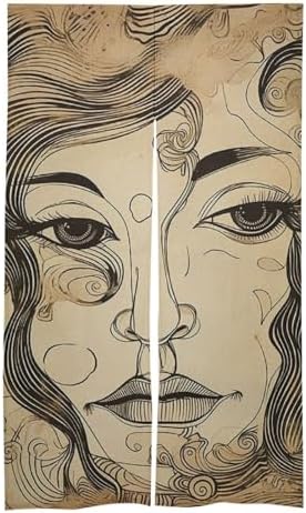 Japanese Noren Door Curtain with Outline Face Print