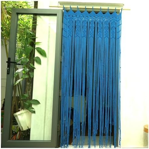 Macrame Curtain Boho Beaded Doorway Hanging Blue 77x35 Inch