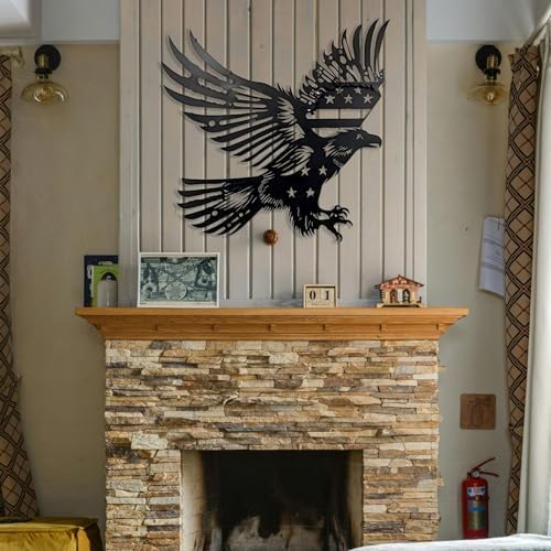 Patriotic Bald Eagle Metal Flag Wall Art 40 Inch