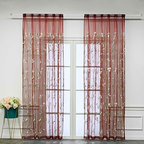 Floral Embroidered Sheer Curtains 84 Inches Length