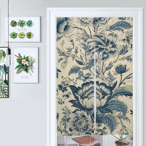 Eco Friendly Blue Decorative Flowers Door Curtain 34x57 Inch