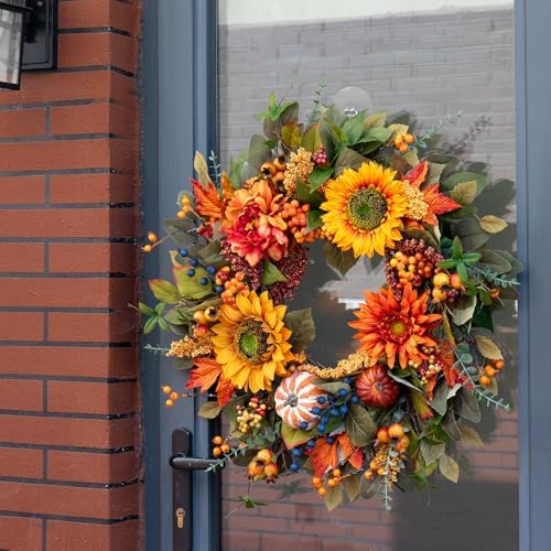 24 Inch Fall Wreath with Pumpkins and Berries