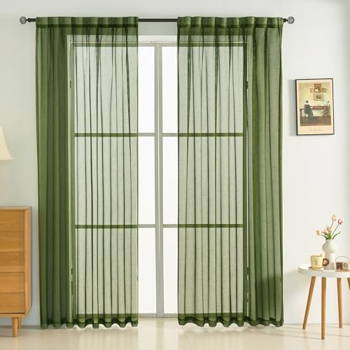 Olive Green Curtains 84 Inches 2 Panels with Back Tab Design