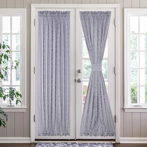 Lace French Door Curtain Grey Leaves 72 Inch 2 Pack