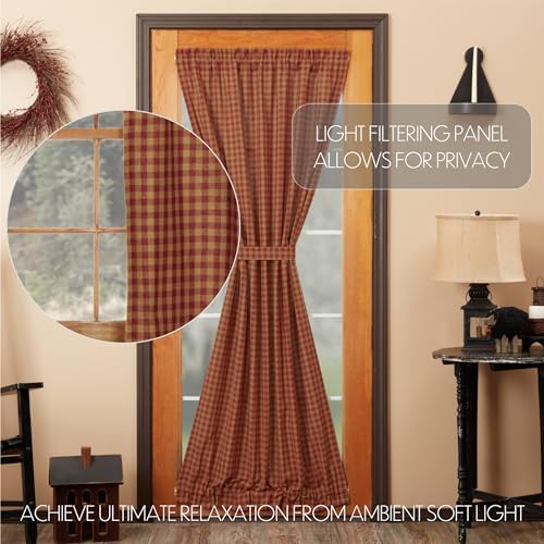 VHC Brands Burgundy Check Door Panel 72x40 Red