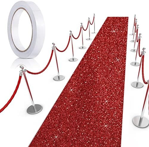 Tatuo Glitter Red Runway Rug with Carpet Tape