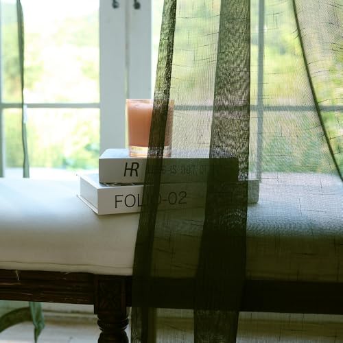Olive Green Curtains 84 Inches 2 Panels with Back Tab Design