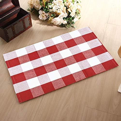 USTIDE Buffalo Check Plaid Doormat Red White 2x3