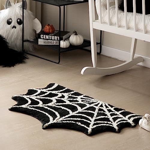 Ashler Black Spider Web Halloween Area Rug