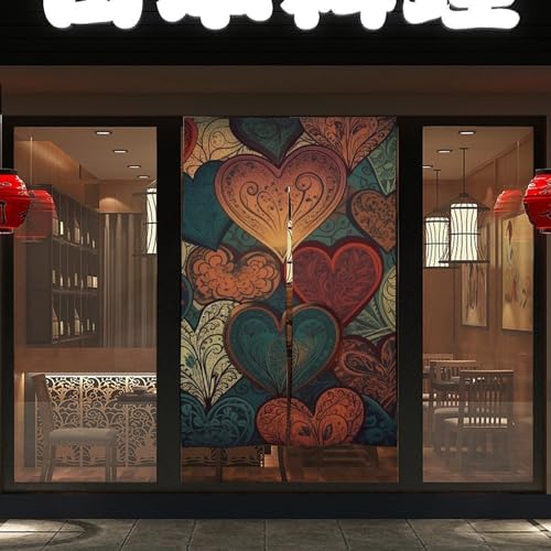 Japanese Noren Heart Pattern Door Curtain 34x57 Inches