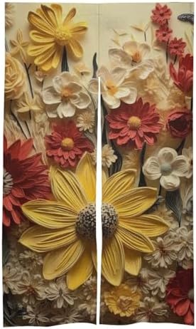 Japanese Noren Door Curtain with Flower Design 34x57 Inches