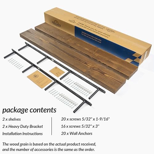Rustic Floating Shelves 60 Inch Long Set of 2 Heavy Duty Wood