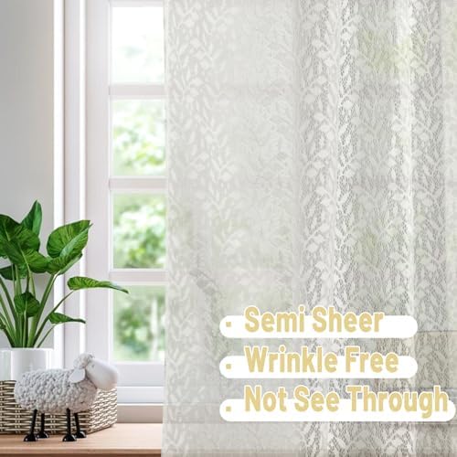 White Lace Panel with Tieback for French Doors and Windows