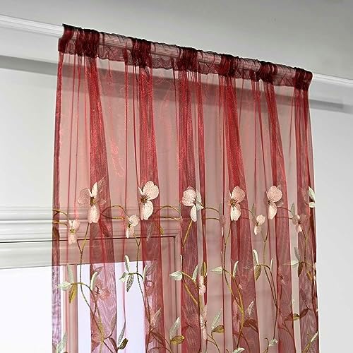 Floral Embroidered Sheer Curtains 84 Inches Length