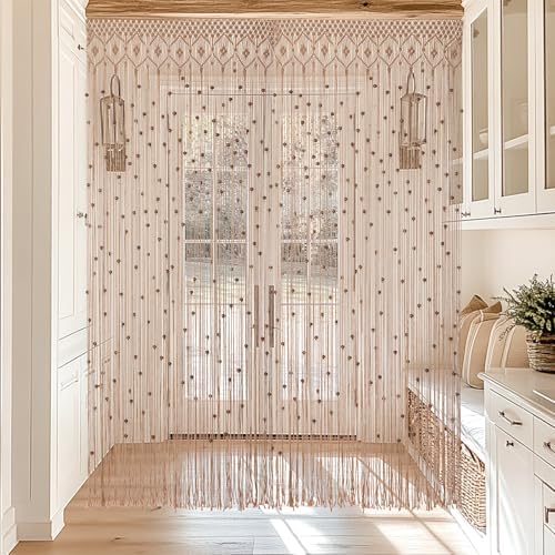 BECHAEO Boho Macrame Beaded Curtain Set of 2